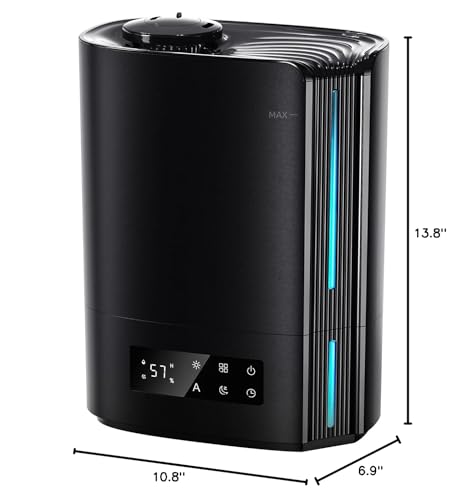 BREEZOME 6L Humidifiers for Bedroom Large Room & Essential Oil Diffuser, Ultrasonic Top Fill Cool Mist Humidifiers for Baby, Plants, Nursery Last up to 60 Hours, Smart Humidistat Control, Quiet, Black