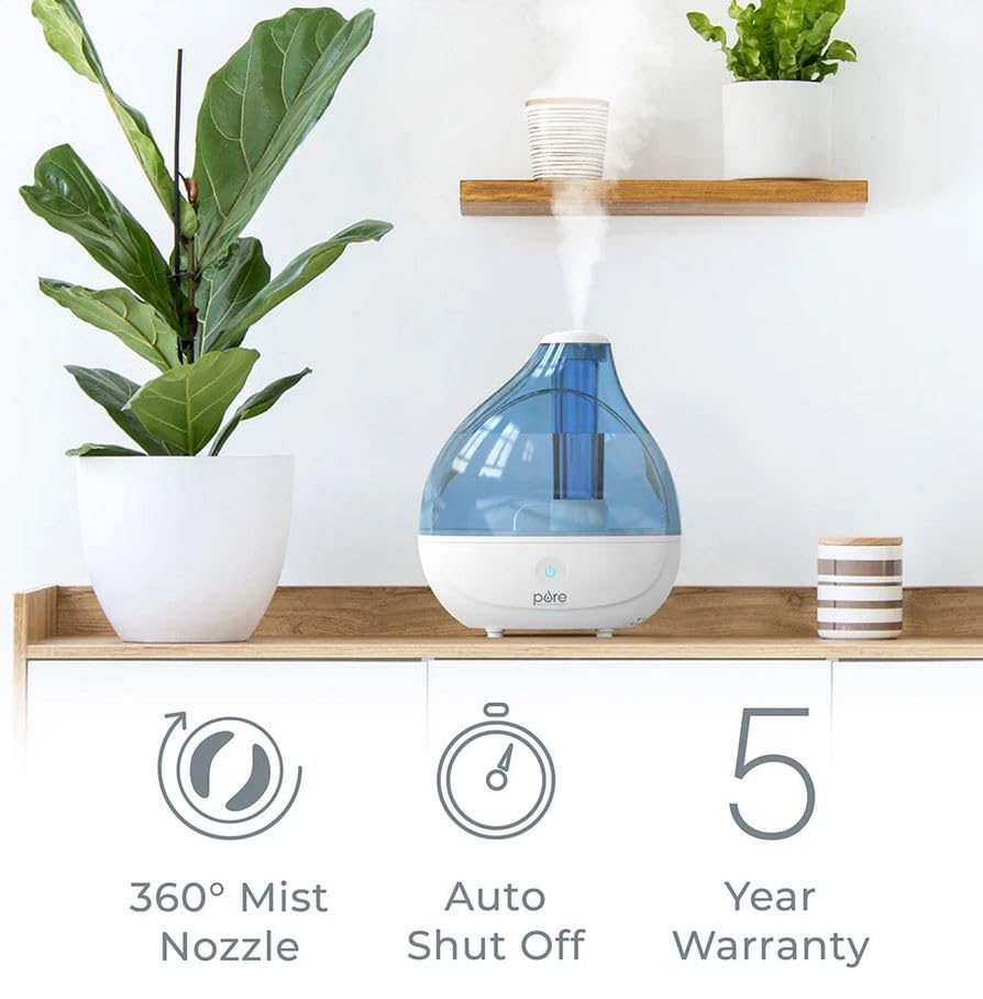 Pure Enrichment MistAire Ultrasonic Cool Mist Humidifier - Quiet Air Humidifier for Bedroom, Nursery, Office, & Indoor Plants - Lasts Up To 25 Hours