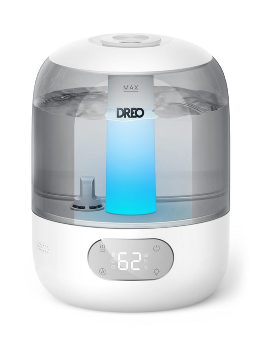 Dreo Humidifiers for Bedroom, 3L Top Fill 30H & 26dB Quiet Runtime for Large Room, Cool Mist Ultrasonic Humidifier with Humidity Sensor, Night Light for Home, Baby, Nursery, Plants, 360° Nozzle, White