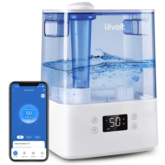 LEVOIT Smart Humidifiers for Bedroom Large Room Home,(6L) Cool Mist Top Fill Essential Oil Diffuser for Baby & Plants,Smart App & Voice Control, Rapid Humidification & Auto Mode-Quiet Sleep Mode, Gray