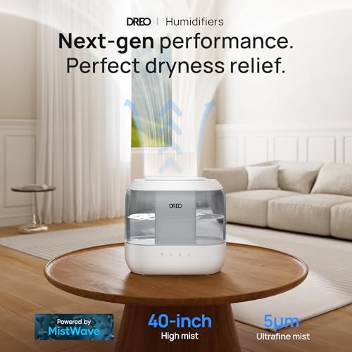 Dreo Humidifiers for Bedroom, Top Fill 4L Supersized Cool Mist Humidifier, 36H Runtime, 28 dB Quiet Ultrasonic Air Humidifier for Large Room, Plants, Baby Nursery, Indoor, Night Light, Easy to Clean