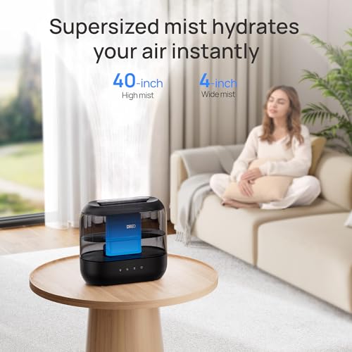 Dreo Humidifiers for Bedroom, Top Fill 4L Supersized Cool Mist Humidifier, 36H Runtime, 28 dB Quiet Ultrasonic Air Humidifier for Large Room, Plants, Baby Nursery, Indoor, Night Light, Easy to Clean