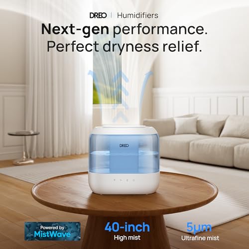 Dreo Humidifiers for Bedroom, Top Fill 4L Supersized Cool Mist Humidifier, 36H Runtime, 28 dB Quiet Ultrasonic Air Humidifier for Large Room, Plants, Baby Nursery, Indoor, Night Light, Easy to Clean