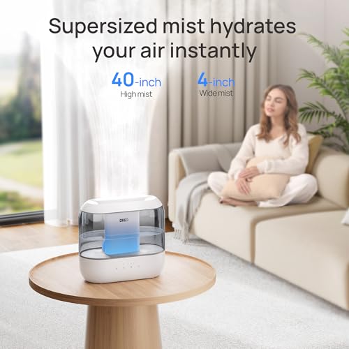 Dreo Humidifiers for Bedroom, Top Fill 4L Supersized Cool Mist Humidifier, 36H Runtime, 28 dB Quiet Ultrasonic Air Humidifier for Large Room, Plants, Baby Nursery, Indoor, Night Light, Easy to Clean