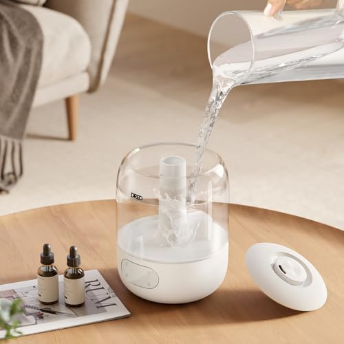 Dreo Humidifiers for Bedroom, 3L Top Fill 30H & 26dB Quiet Runtime for Large Room, Cool Mist Ultrasonic Humidifier with Humidity Sensor, Night Light for Home, Baby, Nursery, Plants, 360° Nozzle, White