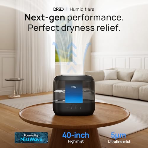Dreo Humidifiers for Bedroom, Top Fill 4L Supersized Cool Mist Humidifier, 36H Runtime, 28 dB Quiet Ultrasonic Air Humidifier for Large Room, Plants, Baby Nursery, Indoor, Night Light, Easy to Clean
