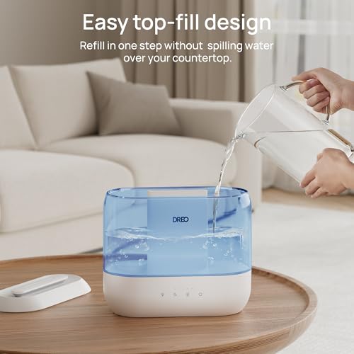 Dreo Humidifiers for Bedroom, Top Fill 4L Supersized Cool Mist Humidifier, 36H Runtime, 28 dB Quiet Ultrasonic Air Humidifier for Large Room, Plants, Baby Nursery, Indoor, Night Light, Easy to Clean
