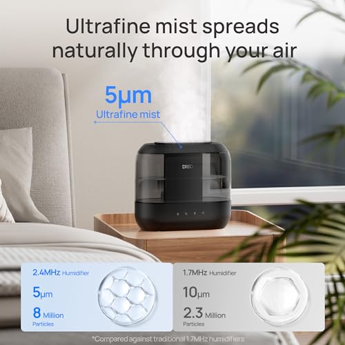 Dreo Humidifiers for Bedroom, Top Fill 4L Supersized Cool Mist Humidifier, 36H Runtime, 28 dB Quiet Ultrasonic Air Humidifier for Large Room, Plants, Baby Nursery, Indoor, Night Light, Easy to Clean