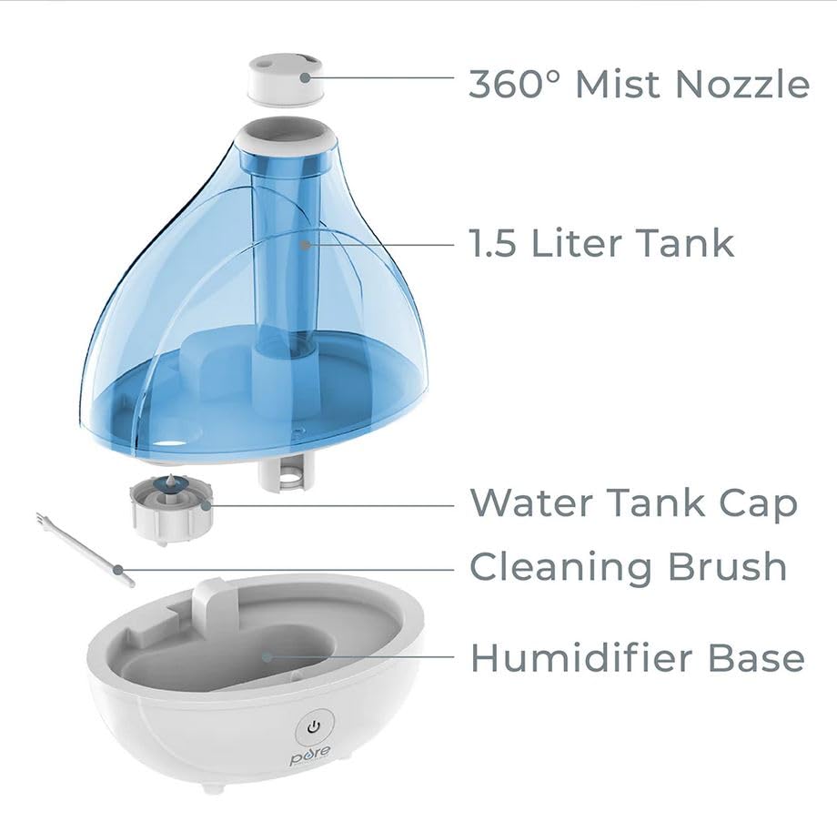 Pure Enrichment MistAire Ultrasonic Cool Mist Humidifier - Quiet Air Humidifier for Bedroom, Nursery, Office, & Indoor Plants - Lasts Up To 25 Hours