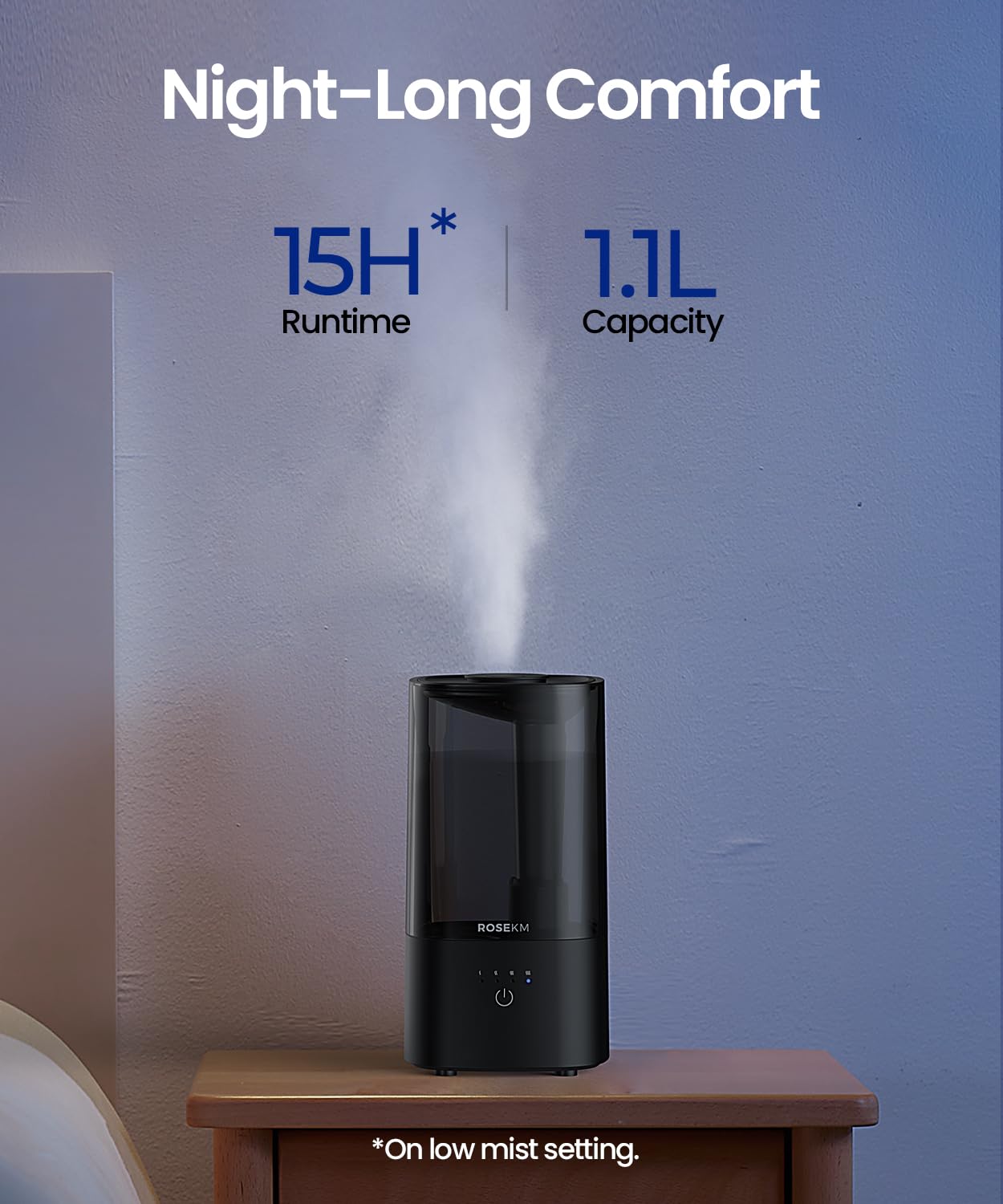 Humidifiers for Bedroom, 2.0L Cool Mist Humidifier for Home Plant and Baby Nursery, Quiet Ultrasonic Humidifier with 360° Nozzle, Auto Shut-Off, Filterless, Black