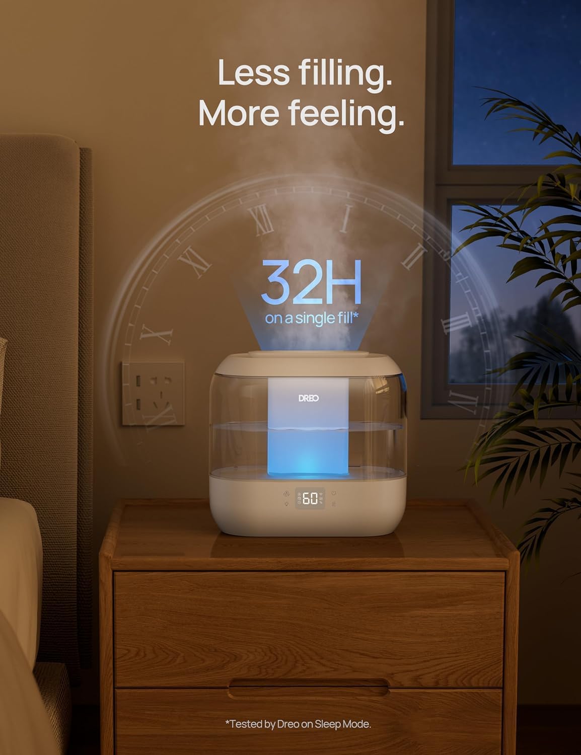 Dreo Humidifiers for Bedroom, Top Fill 4L Supersized Cool Mist Humidifier, 36H Runtime, 28 dB Quiet Ultrasonic Air Humidifier for Large Room, Plants, Baby Nursery, Indoor, Night Light, Easy to Clean