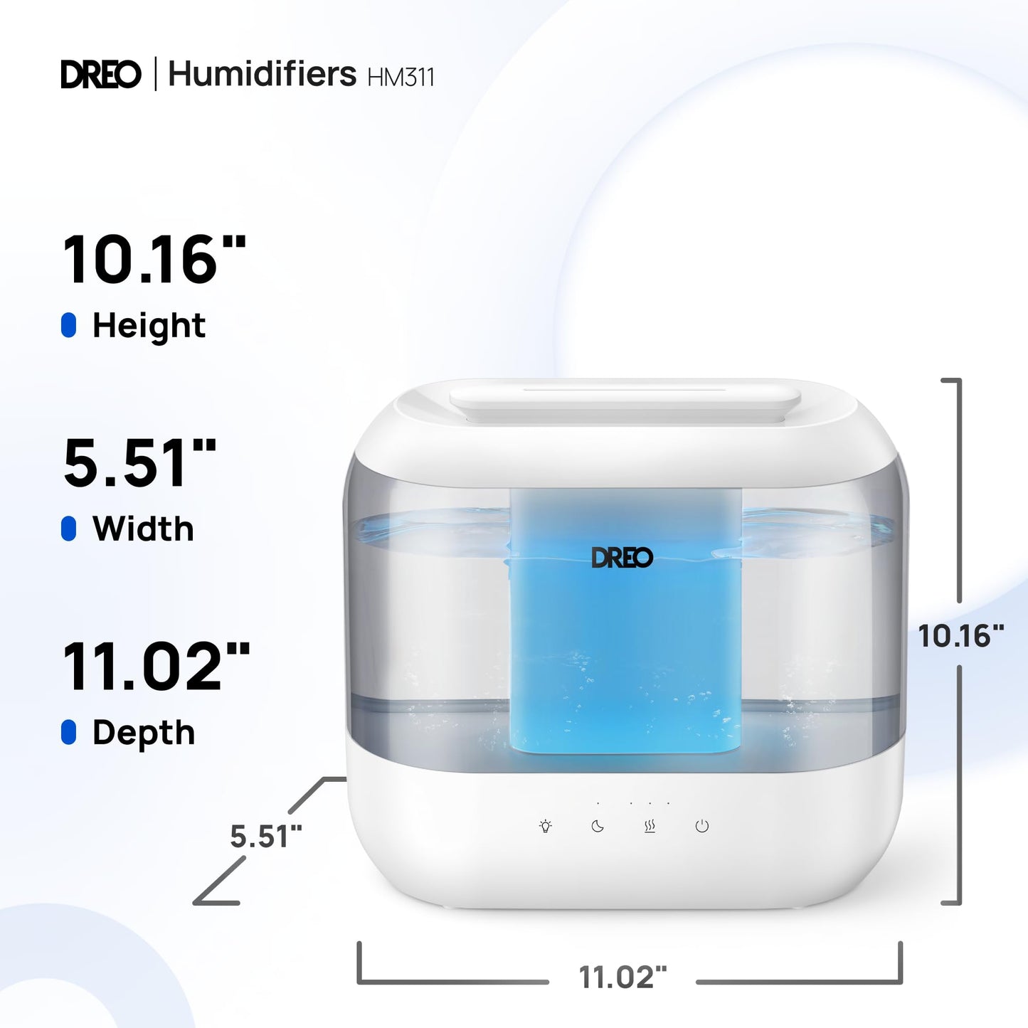 Dreo Humidifiers for Bedroom, Top Fill 4L Supersized Cool Mist Humidifier, 36H Runtime, 28 dB Quiet Ultrasonic Air Humidifier for Large Room, Plants, Baby Nursery, Indoor, Night Light, Easy to Clean