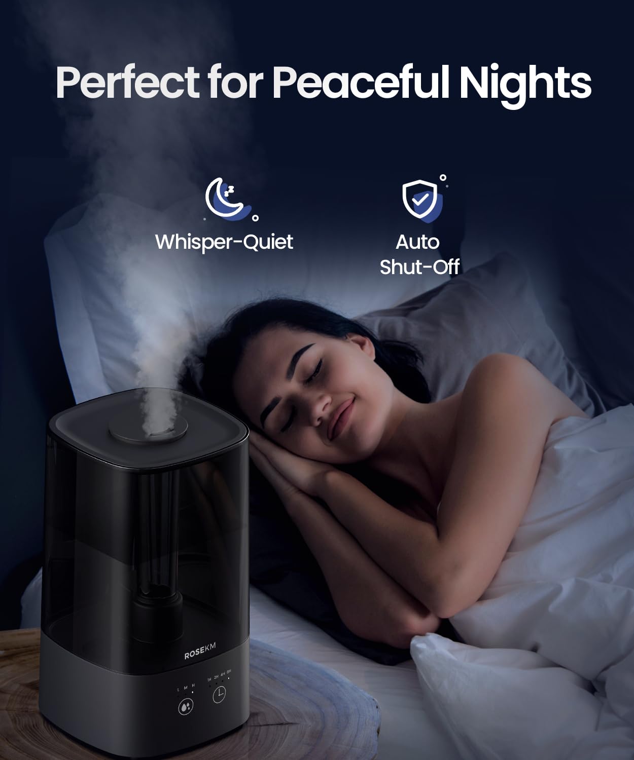 Humidifiers for Bedroom, 2.0L Cool Mist Humidifier for Home Plant and Baby Nursery, Quiet Ultrasonic Humidifier with 360° Nozzle, Auto Shut-Off, Filterless, Black