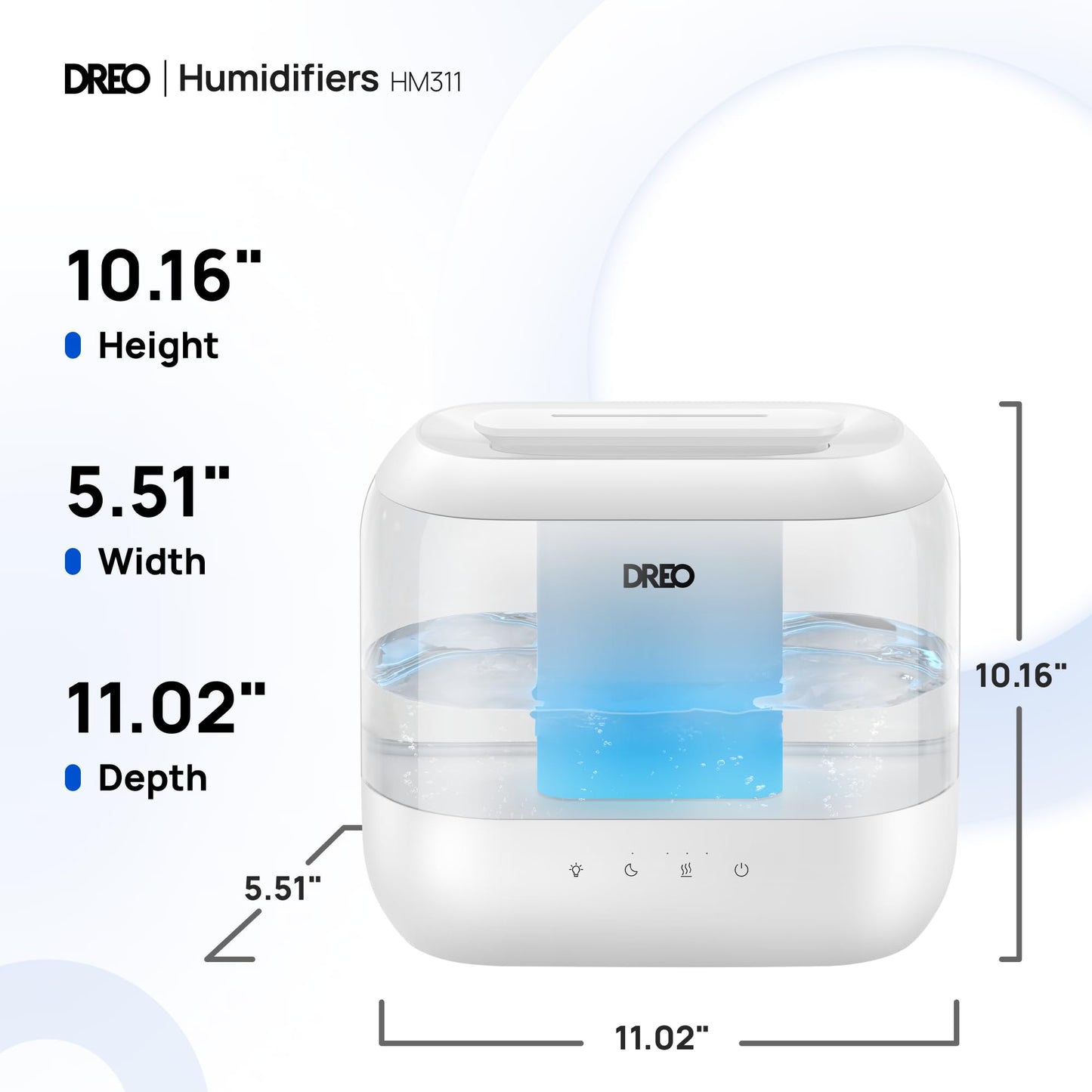 Dreo Humidifiers for Bedroom, Top Fill 4L Supersized Cool Mist Humidifier, 36H Runtime, 28 dB Quiet Ultrasonic Air Humidifier for Large Room, Plants, Baby Nursery, Indoor, Night Light, Easy to Clean