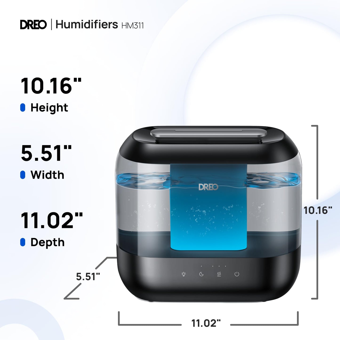 Dreo Humidifiers for Bedroom, Top Fill 4L Supersized Cool Mist Humidifier, 36H Runtime, 28 dB Quiet Ultrasonic Air Humidifier for Large Room, Plants, Baby Nursery, Indoor, Night Light, Easy to Clean