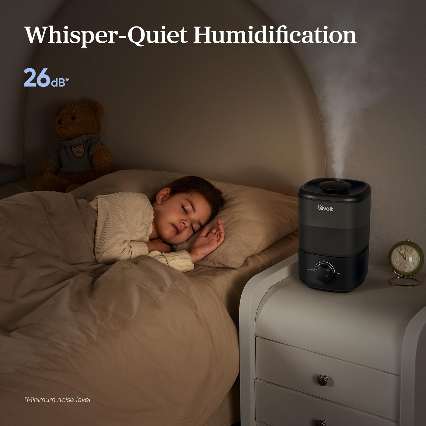 LEVOIT Top Fill Humidifiers for Bedroom, 2.5L Tank for Large Room, Easy to Fill & Clean, 28dB Quiet Cool Mist Air Humidifier for Home Baby Nursery & Plants, Auto Shut-off and BPA-Free for Safety, 25H