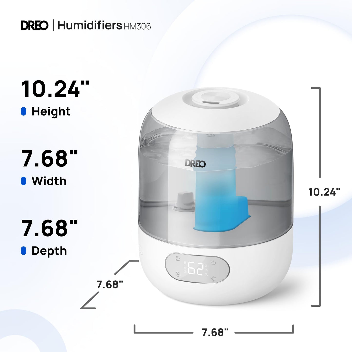 Dreo Humidifiers for Bedroom, 3L Top Fill 30H & 26dB Quiet Runtime for Large Room, Cool Mist Ultrasonic Humidifier with Humidity Sensor, Night Light for Home, Baby, Nursery, Plants, 360° Nozzle, White