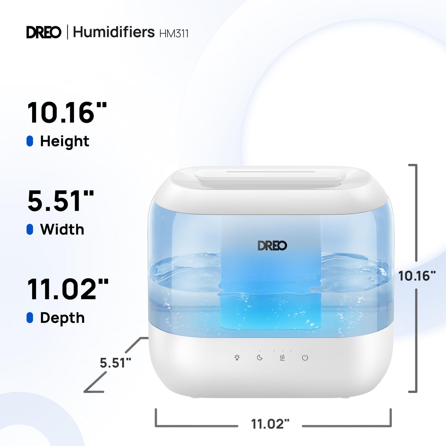 Dreo Humidifiers for Bedroom, Top Fill 4L Supersized Cool Mist Humidifier, 36H Runtime, 28 dB Quiet Ultrasonic Air Humidifier for Large Room, Plants, Baby Nursery, Indoor, Night Light, Easy to Clean