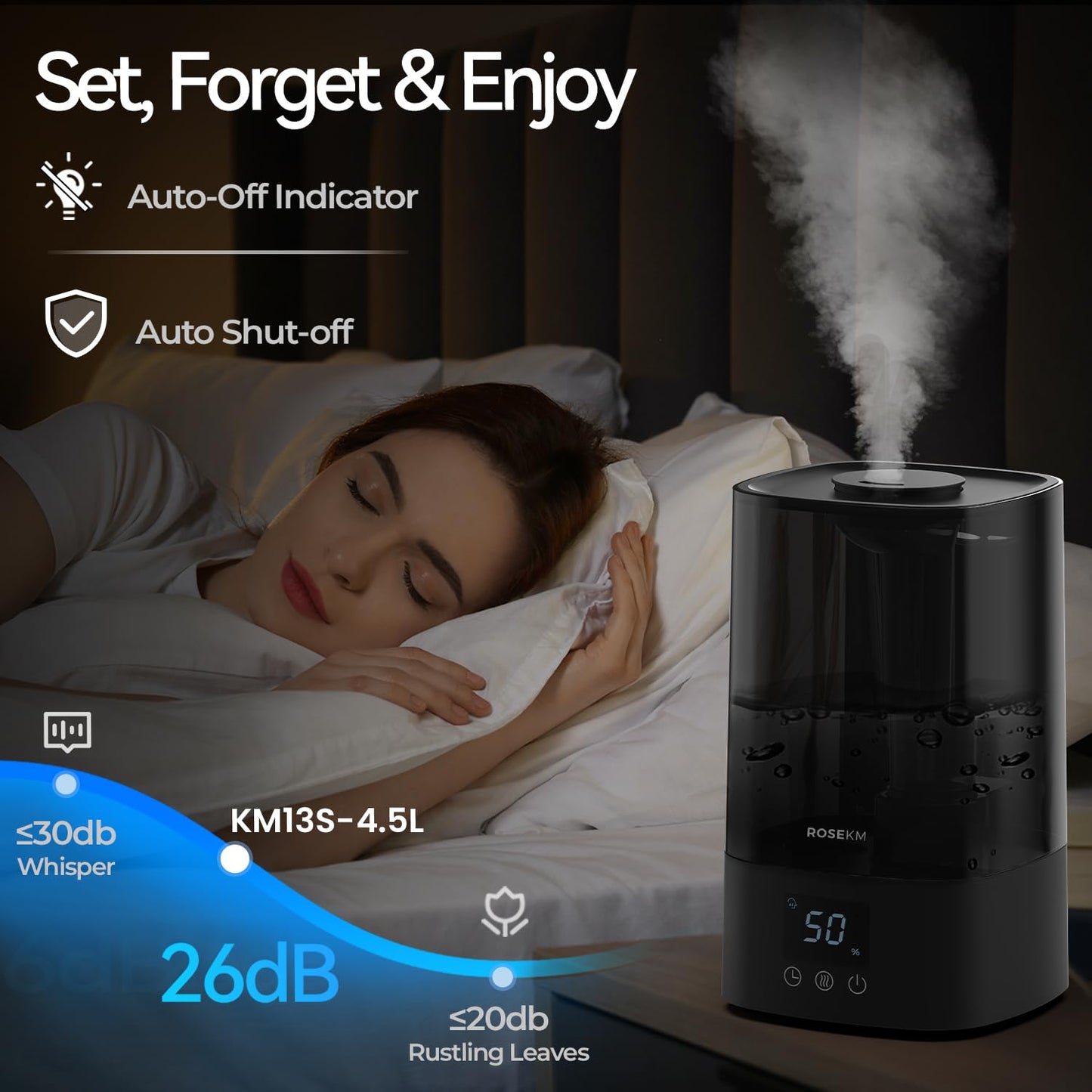Humidifiers for Bedroom, 2.0L Cool Mist Humidifier for Home Plant and Baby Nursery, Quiet Ultrasonic Humidifier with 360° Nozzle, Auto Shut-Off, Filterless, Black