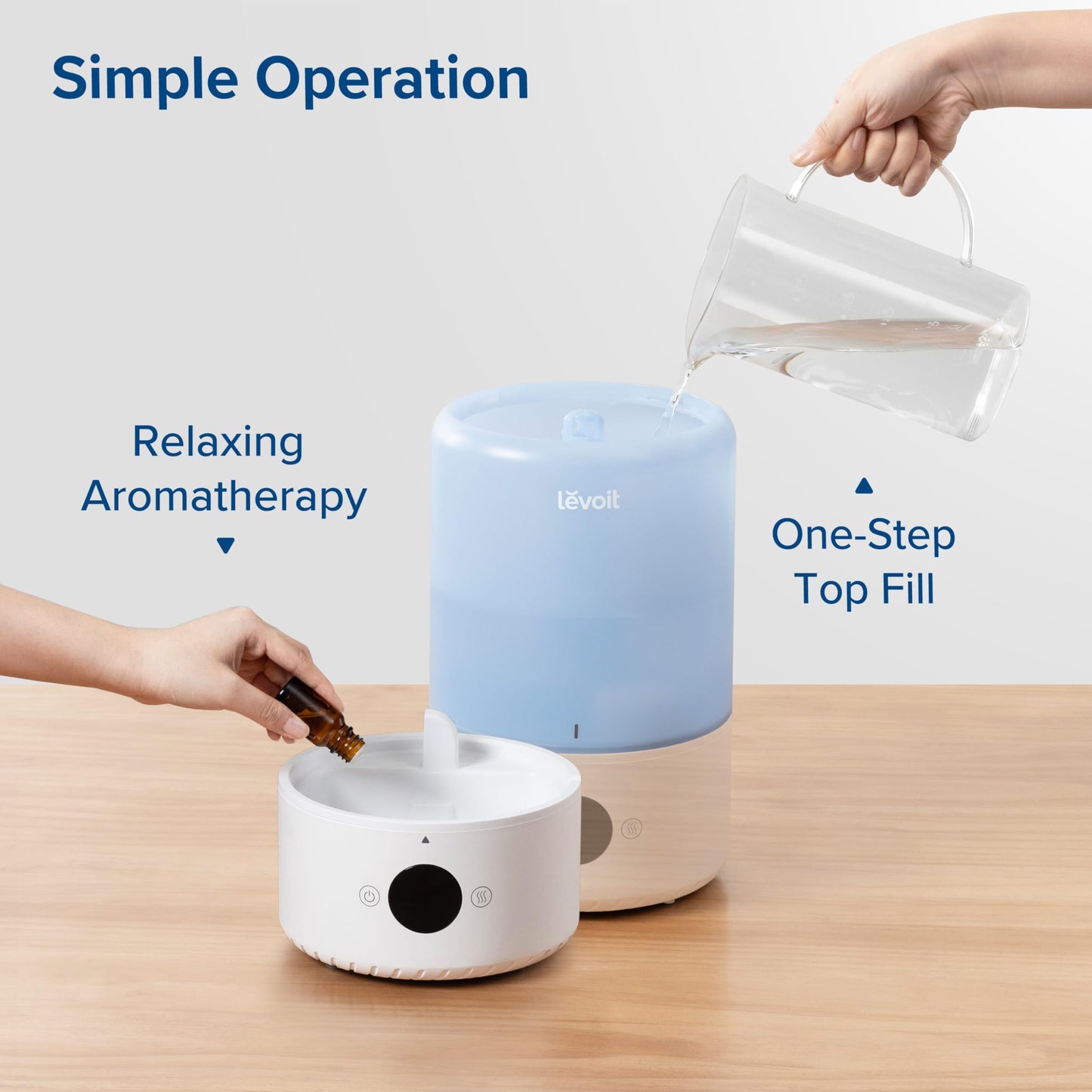 LEVOIT Top Fill Humidifiers for Bedroom, 2.5L Tank for Large Room, Easy to Fill & Clean, 28dB Quiet Cool Mist Air Humidifier for Home Baby Nursery & Plants, Auto Shut-off and BPA-Free for Safety, 25H