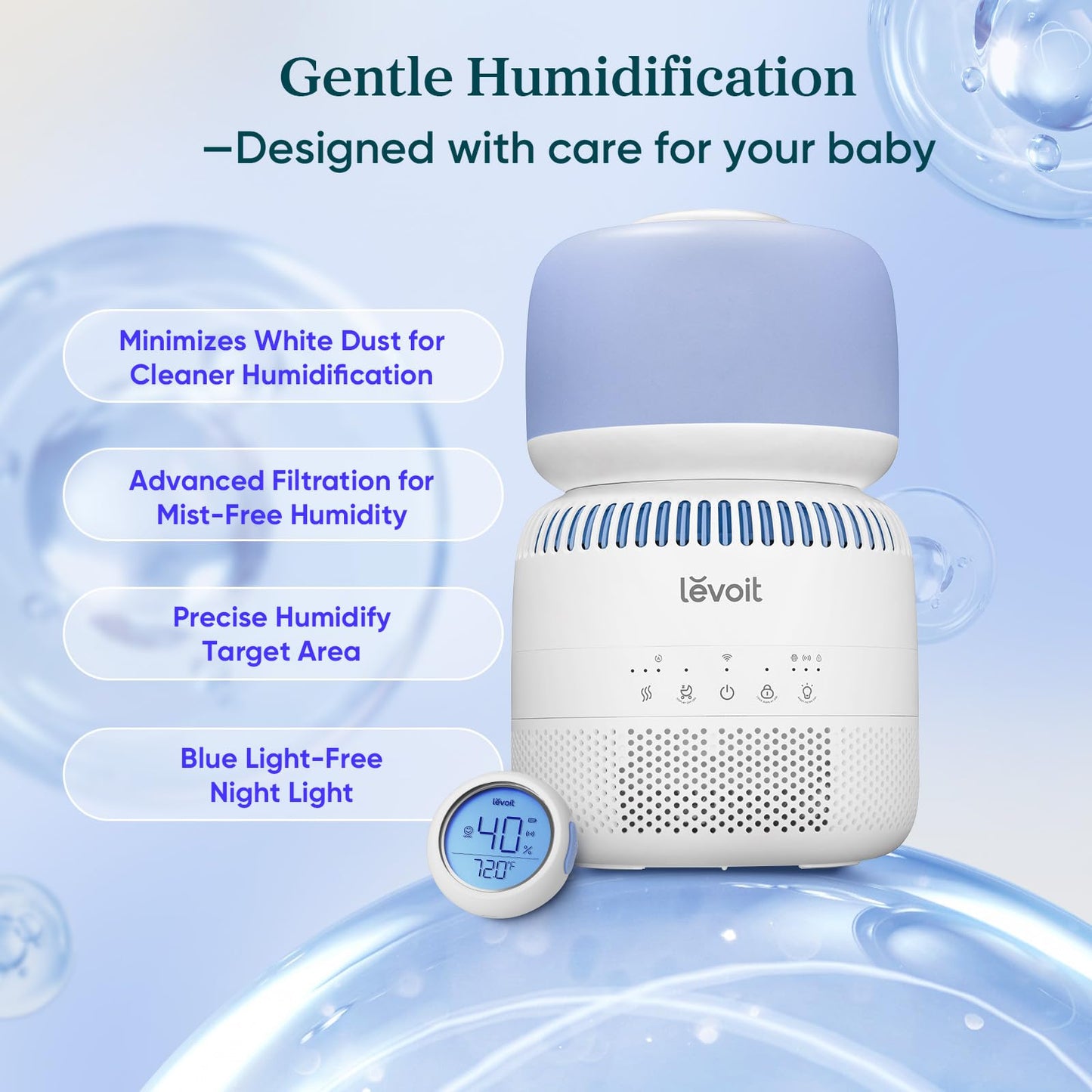 LEVOIT Top Fill Humidifiers for Bedroom, 2.5L Tank for Large Room, Easy to Fill & Clean, 28dB Quiet Cool Mist Air Humidifier for Home Baby Nursery & Plants, Auto Shut-off and BPA-Free for Safety, 25H