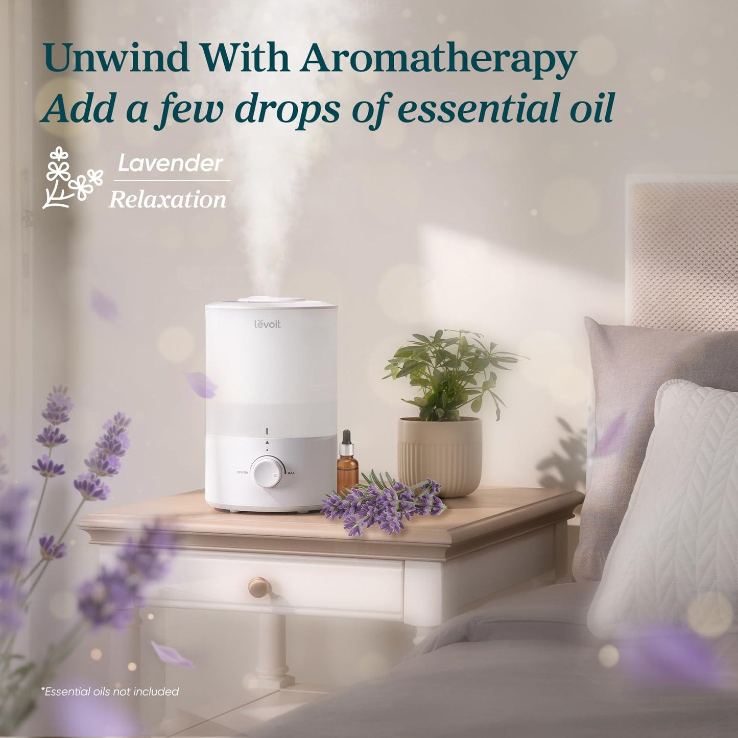 LEVOIT Top Fill Humidifiers for Bedroom, 2.5L Tank for Large Room, Easy to Fill & Clean, 28dB Quiet Cool Mist Air Humidifier for Home Baby Nursery & Plants, Auto Shut-off and BPA-Free for Safety, 25H