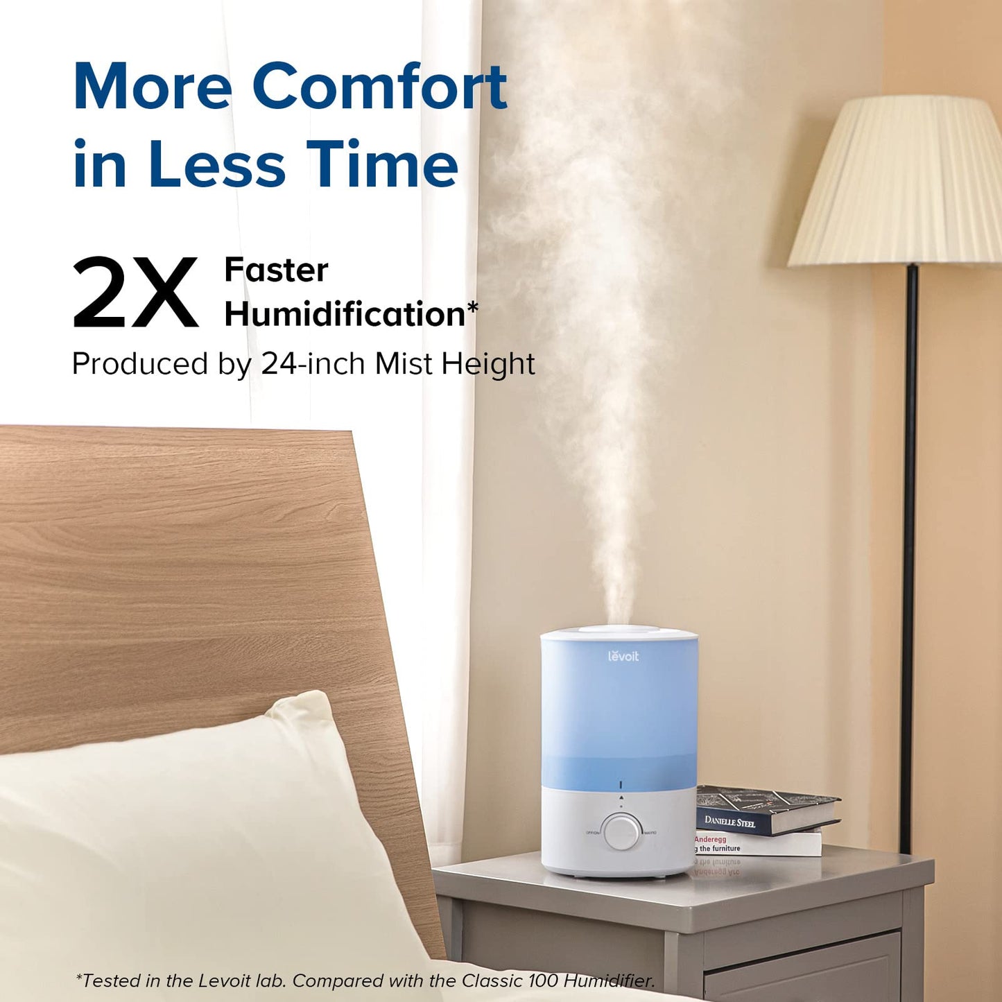 LEVOIT Top Fill Humidifiers for Bedroom, 2.5L Tank for Large Room, Easy to Fill & Clean, 28dB Quiet Cool Mist Air Humidifier for Home Baby Nursery & Plants, Auto Shut-off and BPA-Free for Safety, 25H