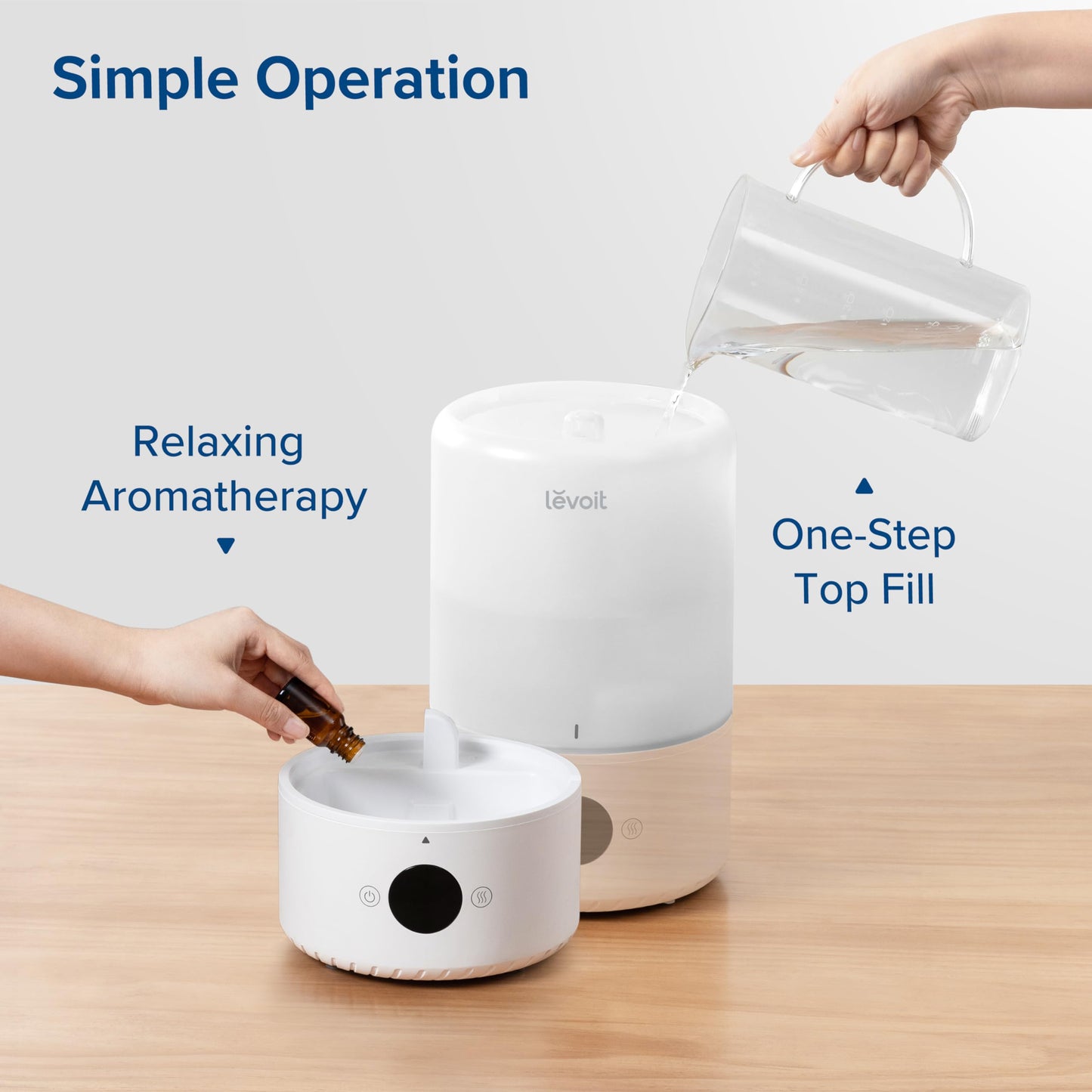 LEVOIT Top Fill Humidifiers for Bedroom, 2.5L Tank for Large Room, Easy to Fill & Clean, 28dB Quiet Cool Mist Air Humidifier for Home Baby Nursery & Plants, Auto Shut-off and BPA-Free for Safety, 25H