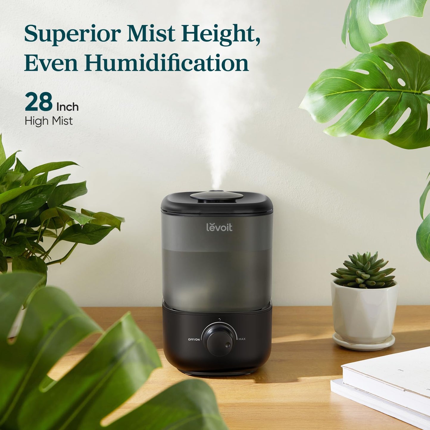 LEVOIT Top Fill Humidifiers for Bedroom, 2.5L Tank for Large Room, Easy to Fill & Clean, 28dB Quiet Cool Mist Air Humidifier for Home Baby Nursery & Plants, Auto Shut-off and BPA-Free for Safety, 25H