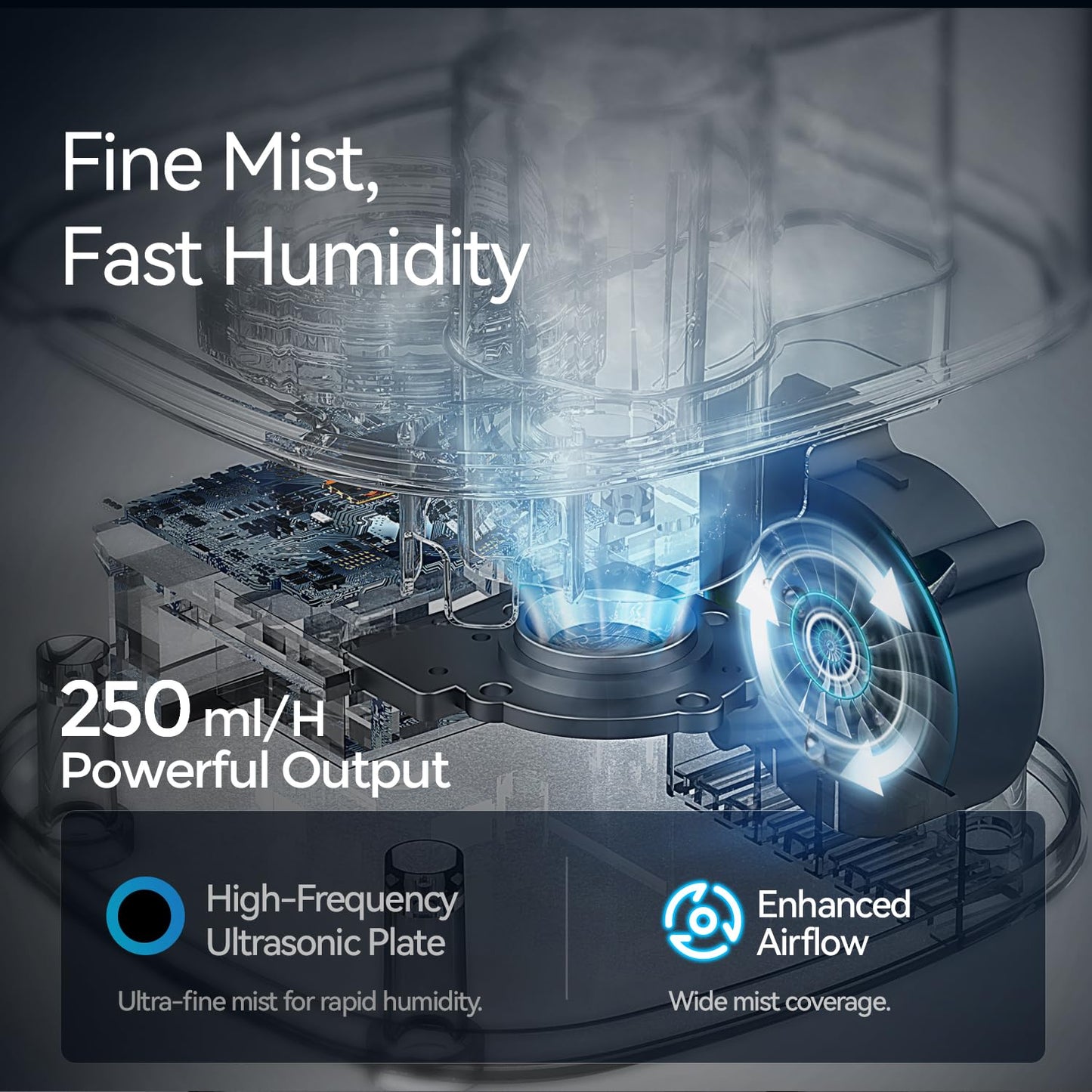 Humidifiers for Bedroom, 2.0L Cool Mist Humidifier for Home Plant and Baby Nursery, Quiet Ultrasonic Humidifier with 360° Nozzle, Auto Shut-Off, Filterless, Black