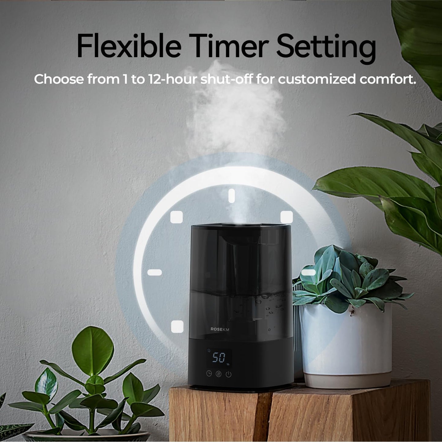 Humidifiers for Bedroom, 2.0L Cool Mist Humidifier for Home Plant and Baby Nursery, Quiet Ultrasonic Humidifier with 360° Nozzle, Auto Shut-Off, Filterless, Black
