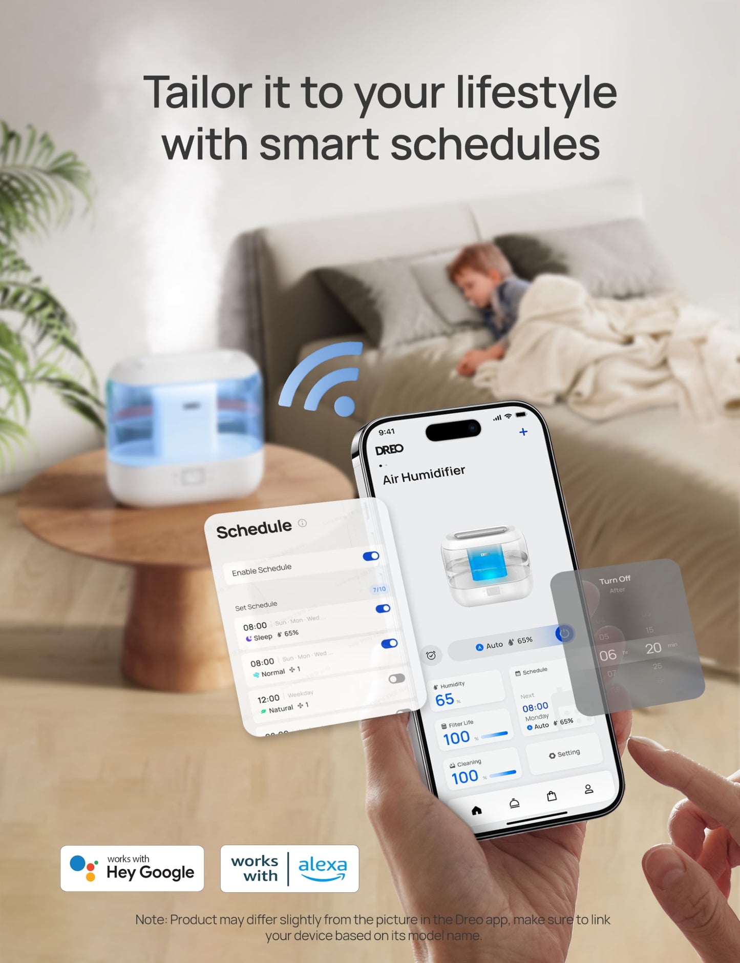 Dreo Humidifiers for Bedroom, Top Fill 4L Supersized Cool Mist Humidifier, 36H Runtime, 28 dB Quiet Ultrasonic Air Humidifier for Large Room, Plants, Baby Nursery, Indoor, Night Light, Easy to Clean