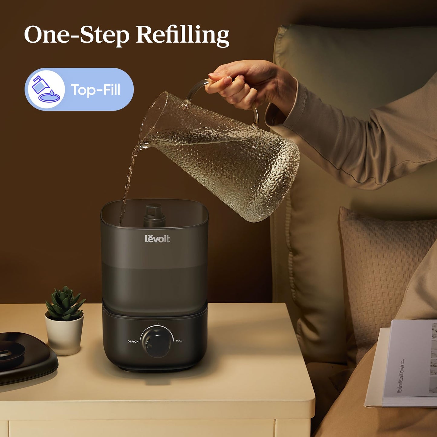 LEVOIT Top Fill Humidifiers for Bedroom, 2.5L Tank for Large Room, Easy to Fill & Clean, 28dB Quiet Cool Mist Air Humidifier for Home Baby Nursery & Plants, Auto Shut-off and BPA-Free for Safety, 25H