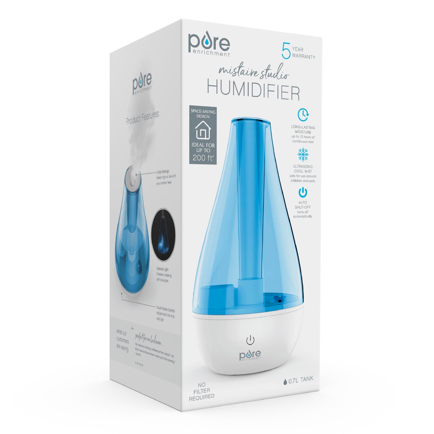Pure Enrichment MistAire Ultrasonic Cool Mist Humidifier - Quiet Air Humidifier for Bedroom, Nursery, Office, & Indoor Plants - Lasts Up To 25 Hours