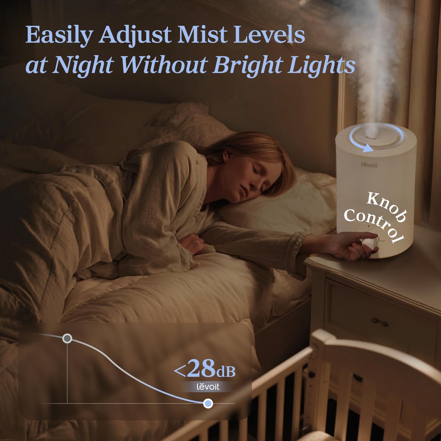 LEVOIT Top Fill Humidifiers for Bedroom, 2.5L Tank for Large Room, Easy to Fill & Clean, 28dB Quiet Cool Mist Air Humidifier for Home Baby Nursery & Plants, Auto Shut-off and BPA-Free for Safety, 25H