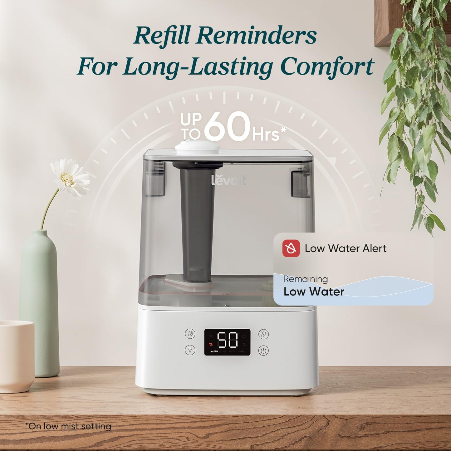 LEVOIT Smart Humidifiers for Bedroom Large Room Home,(6L) Cool Mist Top Fill Essential Oil Diffuser for Baby & Plants,Smart App & Voice Control, Rapid Humidification & Auto Mode-Quiet Sleep Mode, Gray