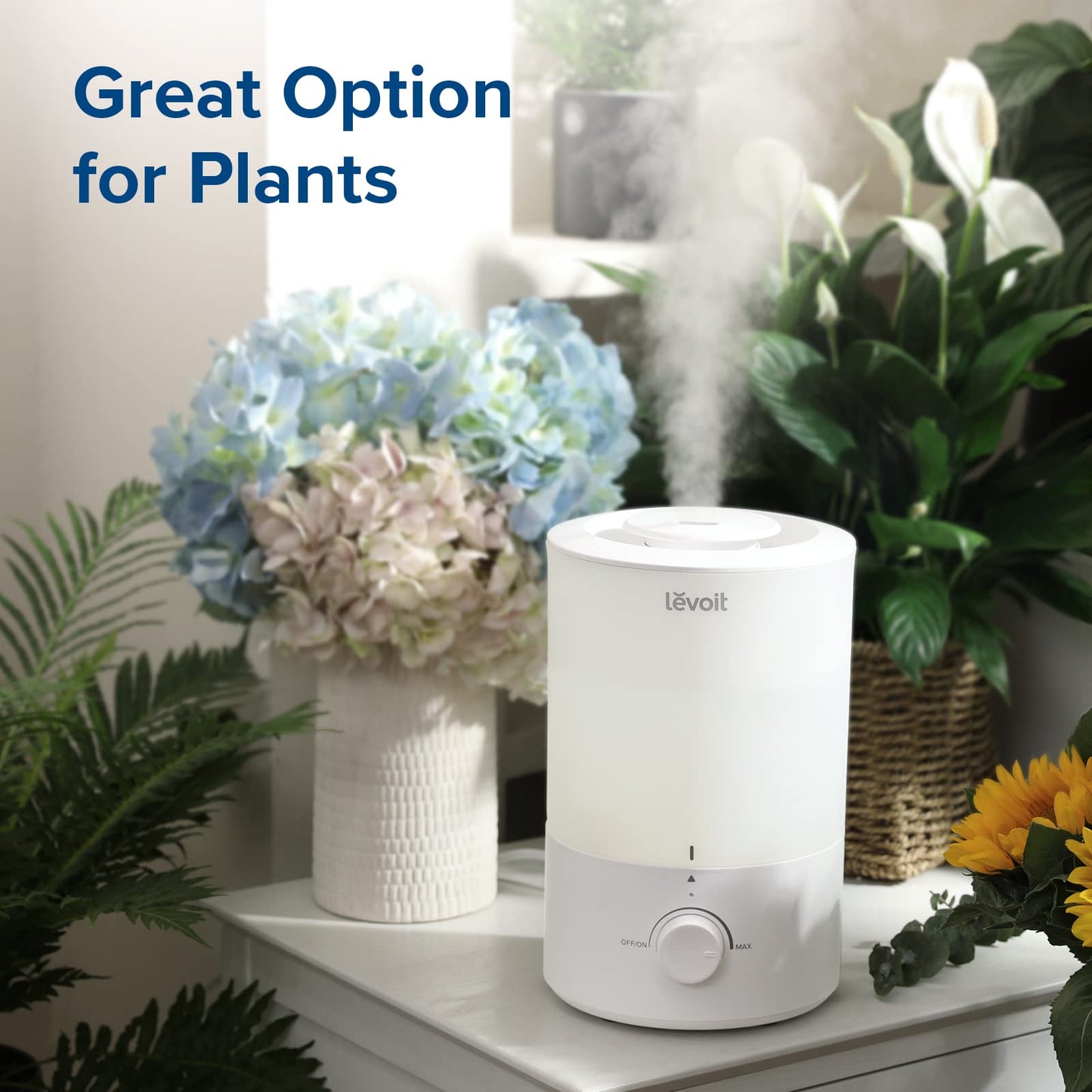 LEVOIT Top Fill Humidifiers for Bedroom, 2.5L Tank for Large Room, Easy to Fill & Clean, 28dB Quiet Cool Mist Air Humidifier for Home Baby Nursery & Plants, Auto Shut-off and BPA-Free for Safety, 25H