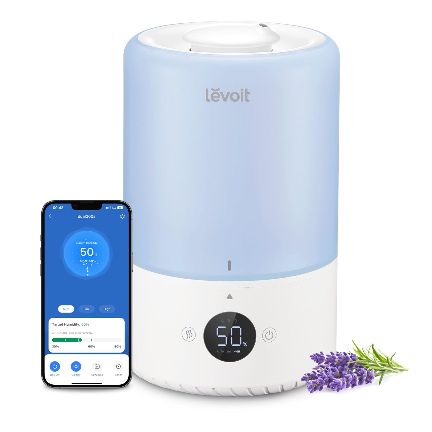 LEVOIT Top Fill Humidifiers for Bedroom, 2.5L Tank for Large Room, Easy to Fill & Clean, 28dB Quiet Cool Mist Air Humidifier for Home Baby Nursery & Plants, Auto Shut-off and BPA-Free for Safety, 25H