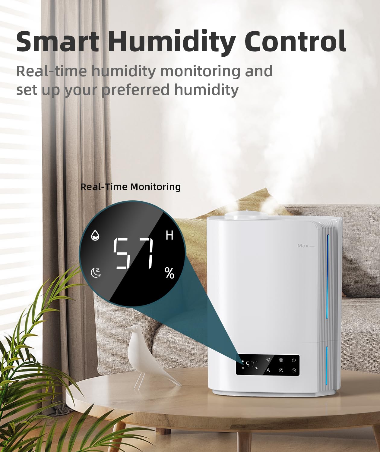 BREEZOME 6L Humidifiers for Bedroom Large Room & Essential Oil Diffuser, Ultrasonic Top Fill Cool Mist Humidifiers for Baby, Plants, Nursery Last up to 60 Hours, Smart Humidistat Control, Quiet, Black