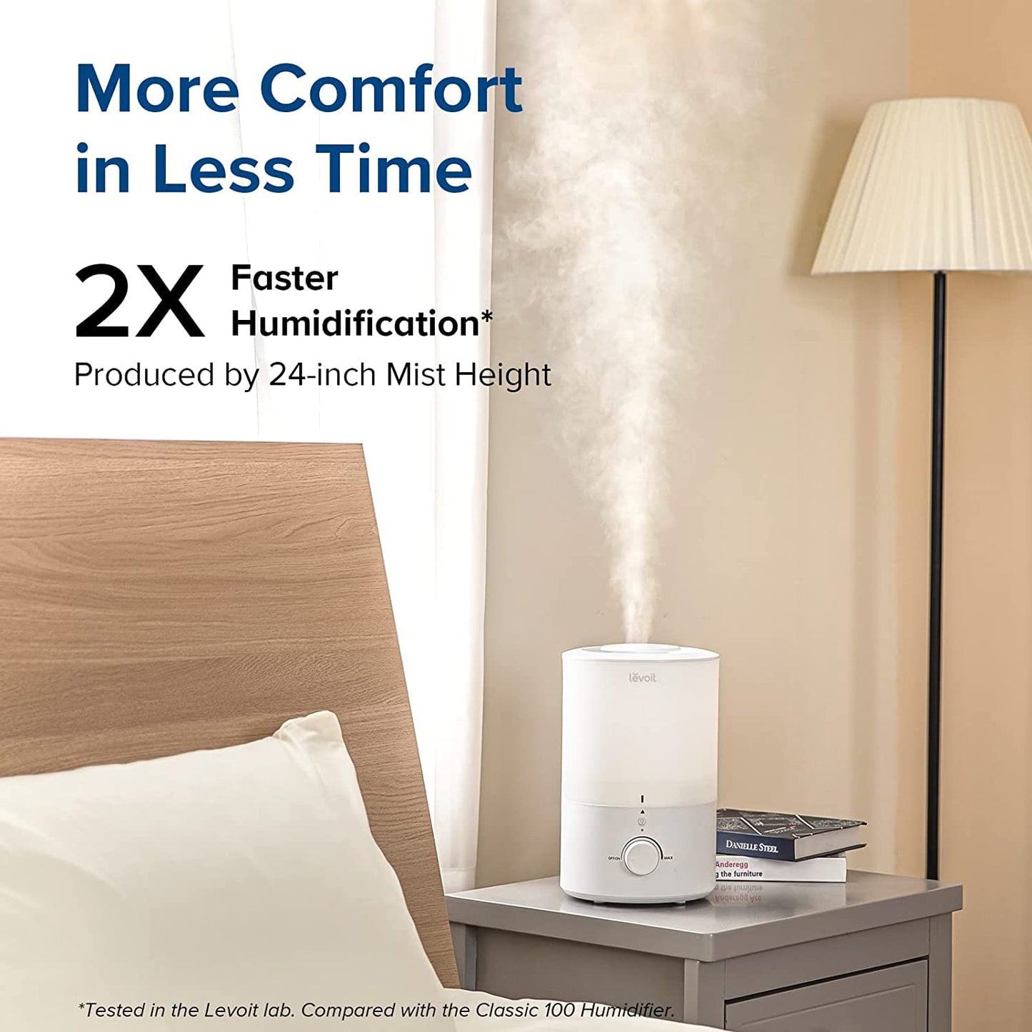 LEVOIT Top Fill Humidifiers for Bedroom, 2.5L Tank for Large Room, Easy to Fill & Clean, 28dB Quiet Cool Mist Air Humidifier for Home Baby Nursery & Plants, Auto Shut-off and BPA-Free for Safety, 25H