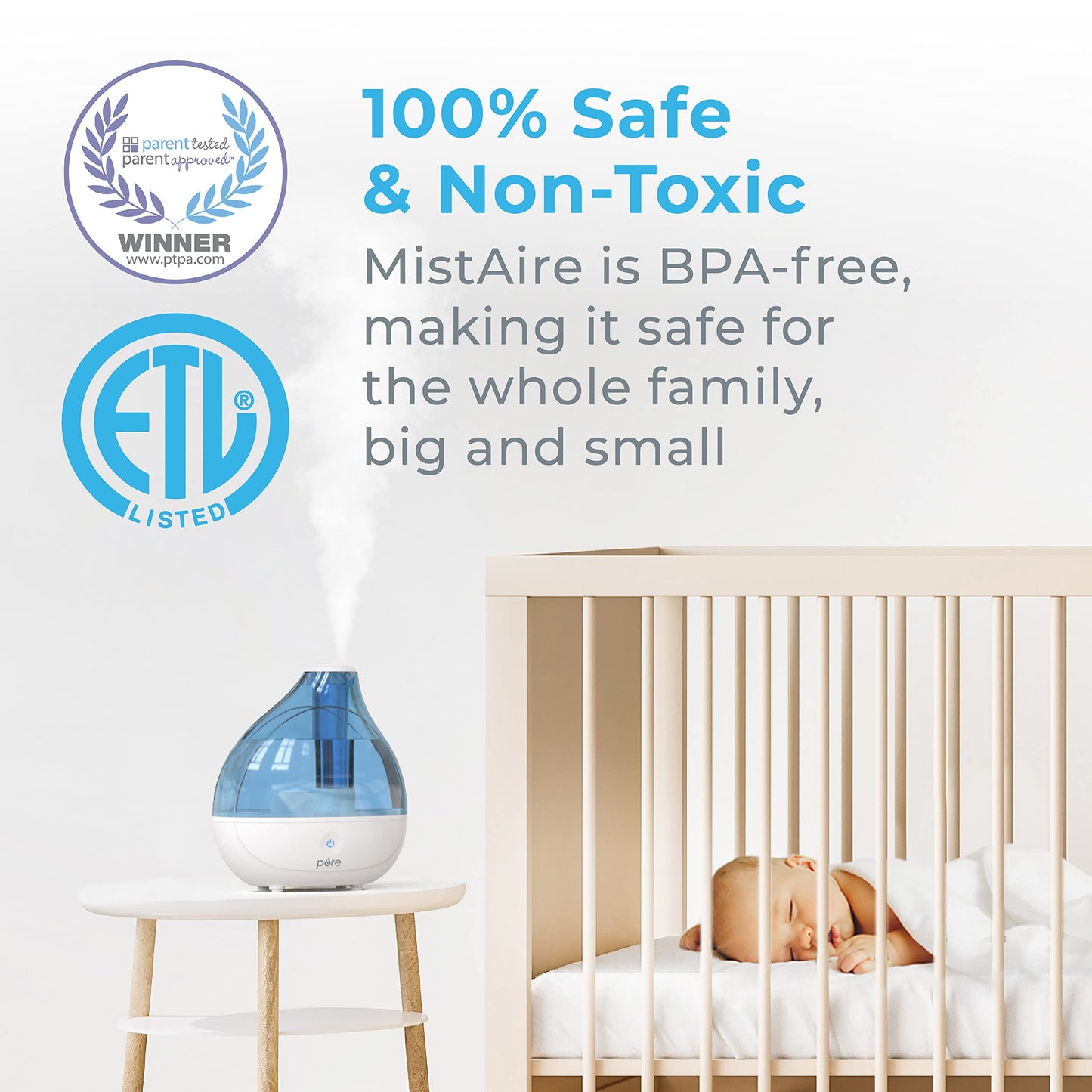 Pure Enrichment MistAire Ultrasonic Cool Mist Humidifier - Quiet Air Humidifier for Bedroom, Nursery, Office, & Indoor Plants - Lasts Up To 25 Hours