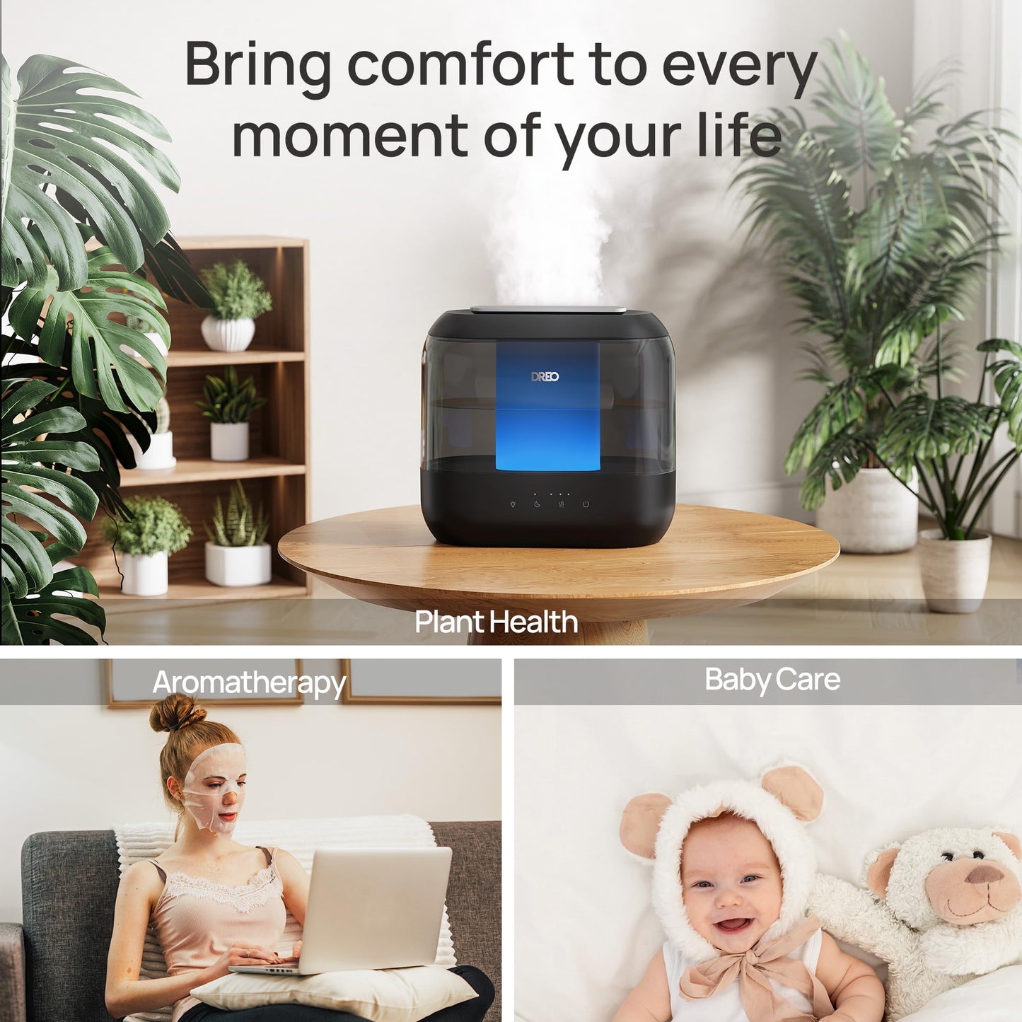 Dreo Humidifiers for Bedroom, Top Fill 4L Supersized Cool Mist Humidifier, 36H Runtime, 28 dB Quiet Ultrasonic Air Humidifier for Large Room, Plants, Baby Nursery, Indoor, Night Light, Easy to Clean