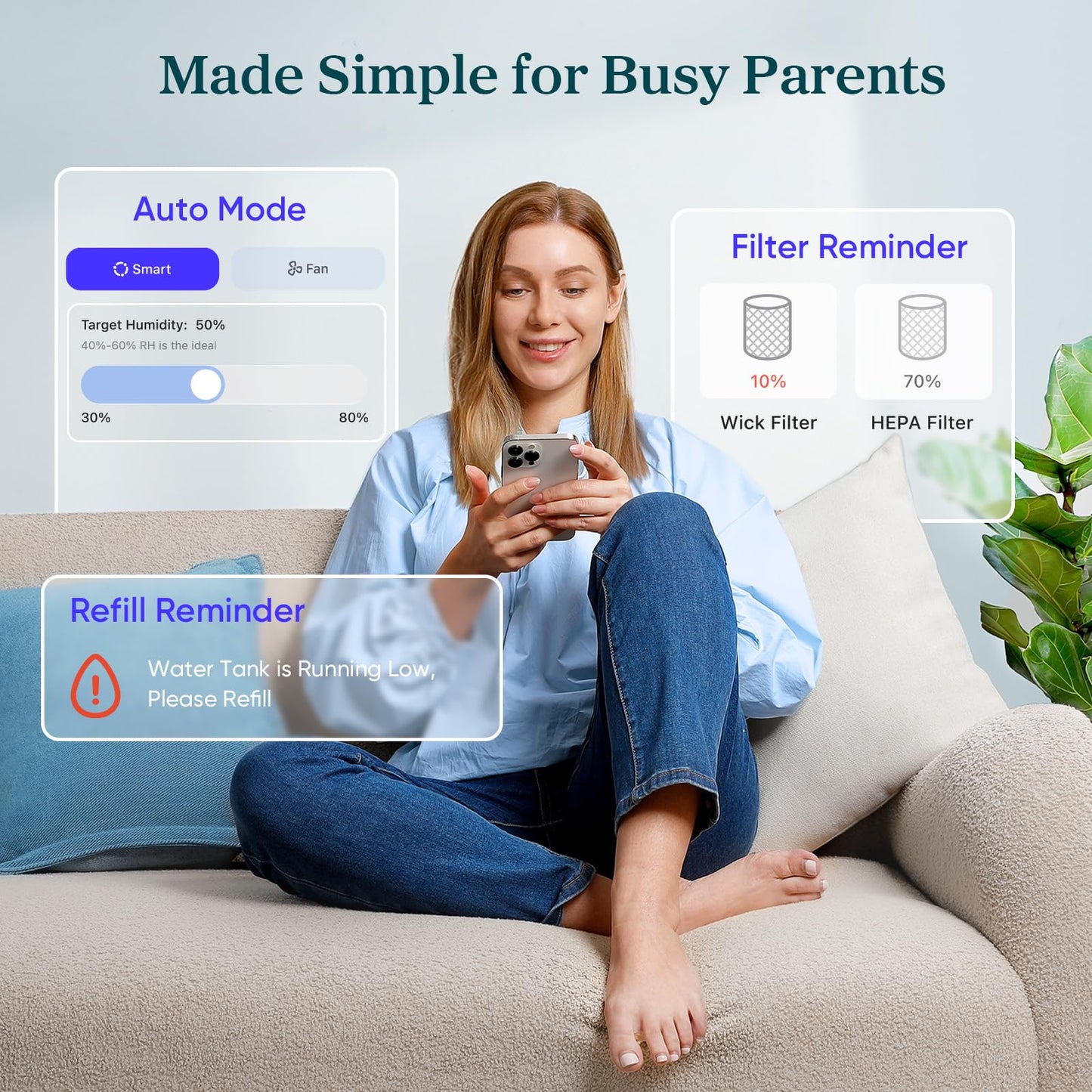 LEVOIT Top Fill Humidifiers for Bedroom, 2.5L Tank for Large Room, Easy to Fill & Clean, 28dB Quiet Cool Mist Air Humidifier for Home Baby Nursery & Plants, Auto Shut-off and BPA-Free for Safety, 25H