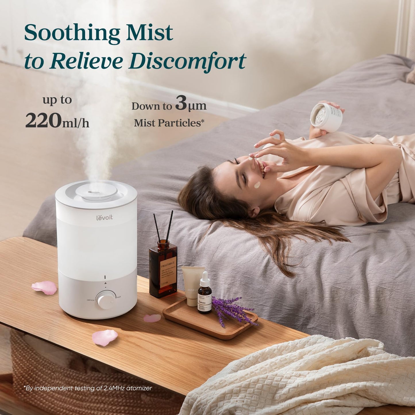 LEVOIT Top Fill Humidifiers for Bedroom, 2.5L Tank for Large Room, Easy to Fill & Clean, 28dB Quiet Cool Mist Air Humidifier for Home Baby Nursery & Plants, Auto Shut-off and BPA-Free for Safety, 25H