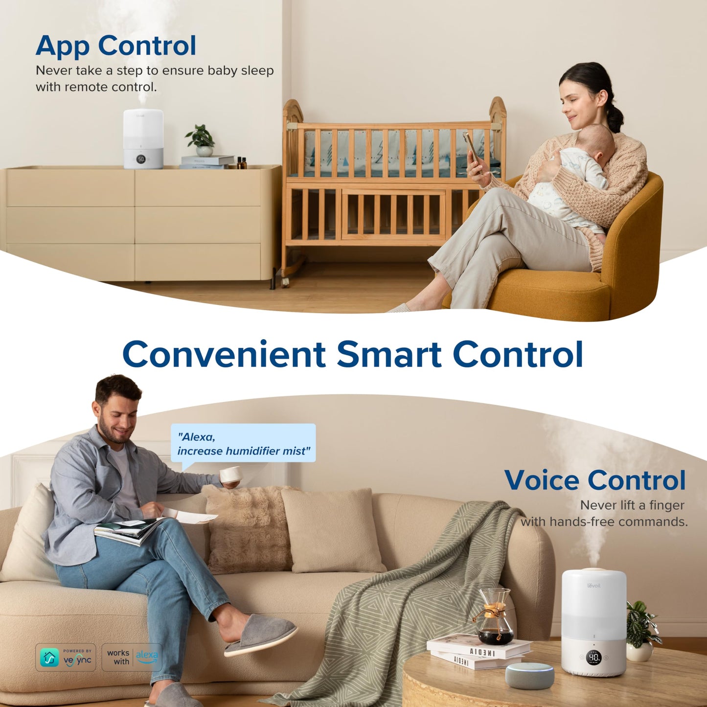 LEVOIT Top Fill Humidifiers for Bedroom, 2.5L Tank for Large Room, Easy to Fill & Clean, 28dB Quiet Cool Mist Air Humidifier for Home Baby Nursery & Plants, Auto Shut-off and BPA-Free for Safety, 25H