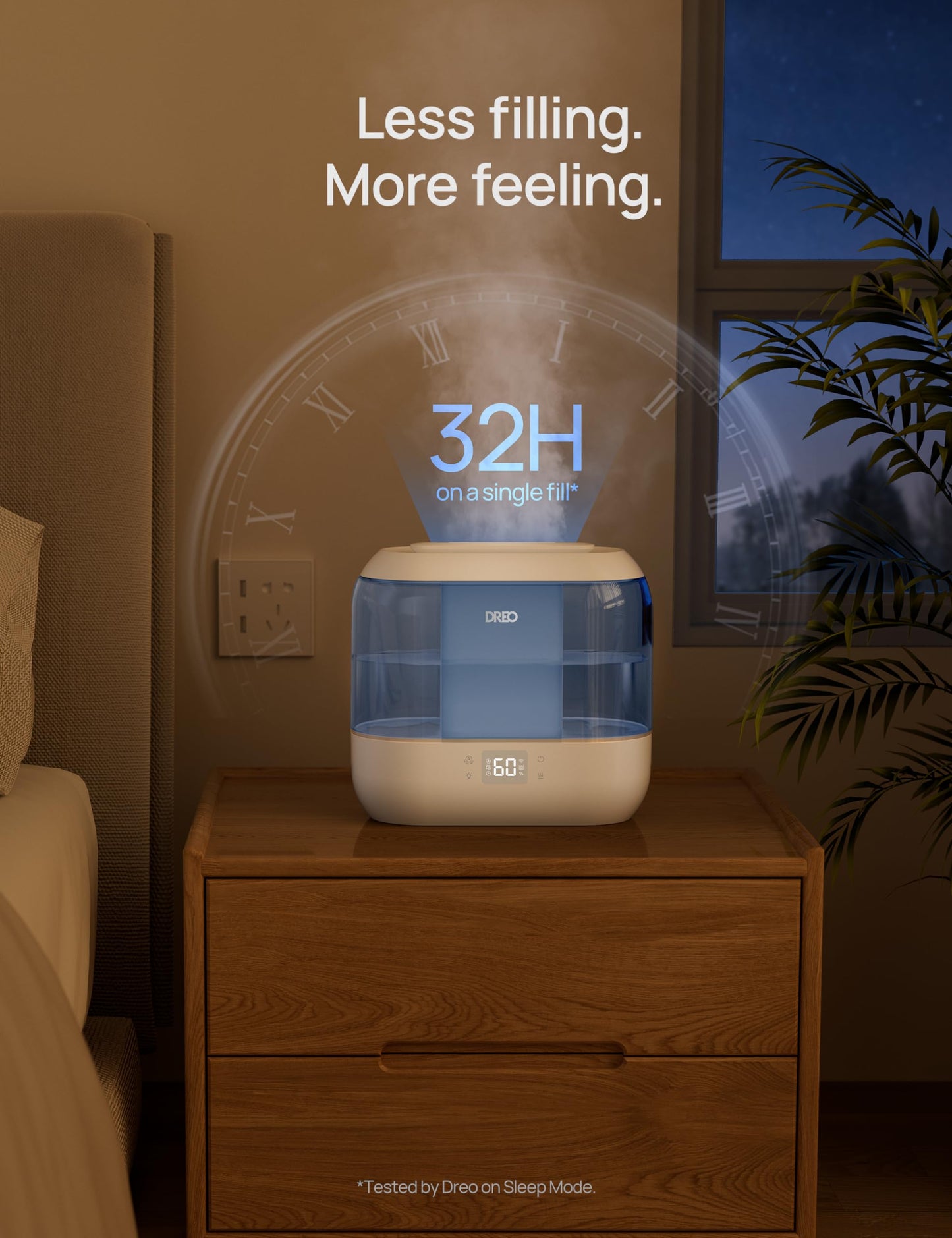 Dreo Humidifiers for Bedroom, Top Fill 4L Supersized Cool Mist Humidifier, 36H Runtime, 28 dB Quiet Ultrasonic Air Humidifier for Large Room, Plants, Baby Nursery, Indoor, Night Light, Easy to Clean