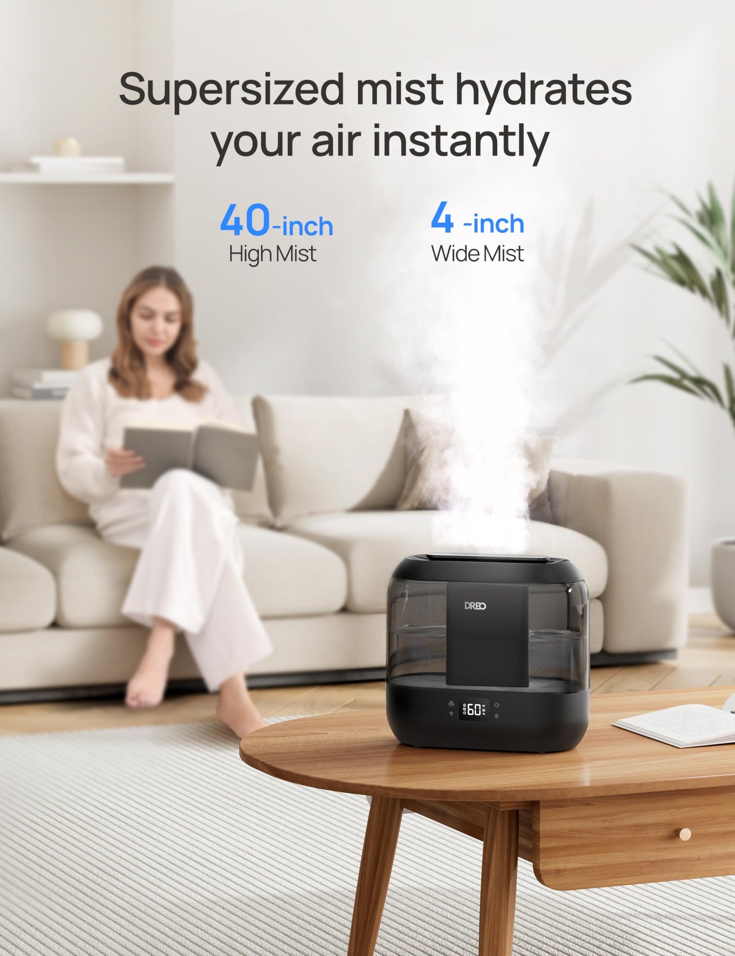 Dreo Humidifiers for Bedroom, Top Fill 4L Supersized Cool Mist Humidifier, 36H Runtime, 28 dB Quiet Ultrasonic Air Humidifier for Large Room, Plants, Baby Nursery, Indoor, Night Light, Easy to Clean