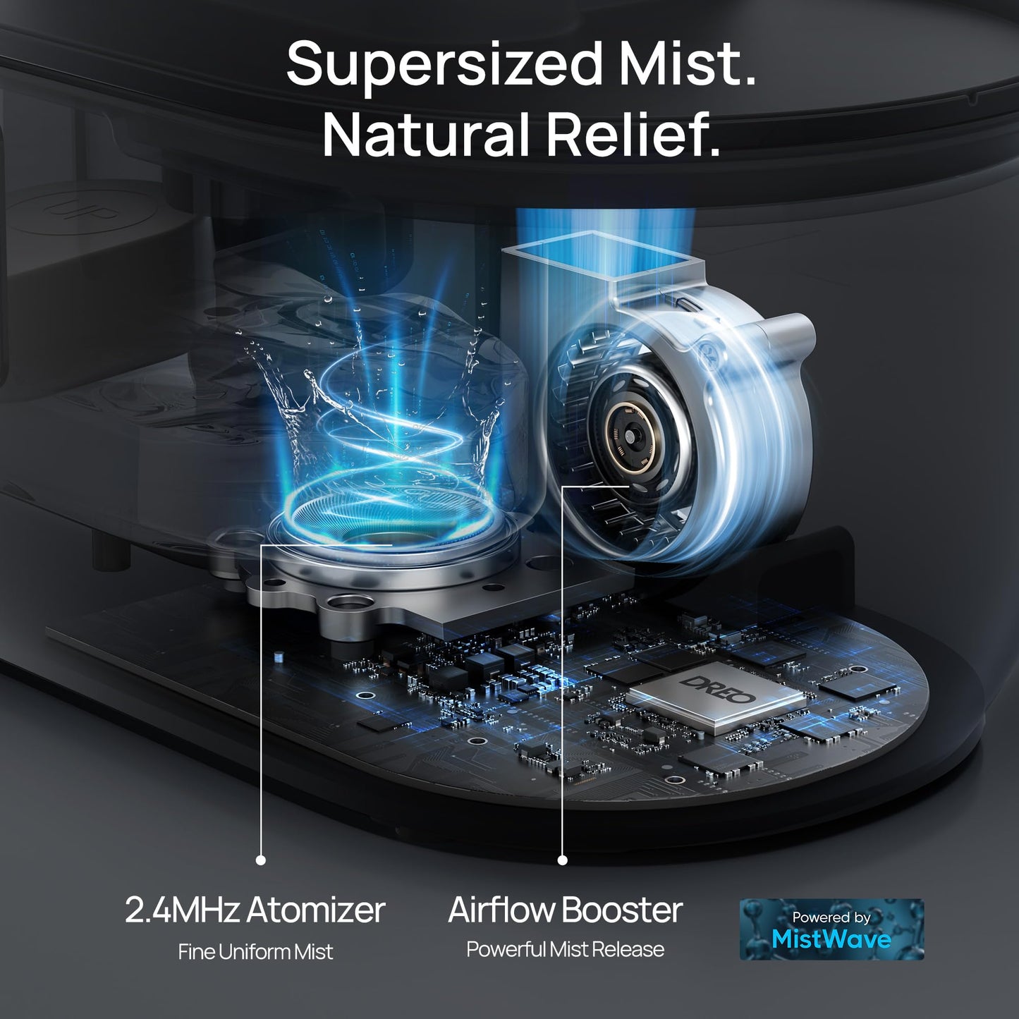Dreo Humidifiers for Bedroom, Top Fill 4L Supersized Cool Mist Humidifier, 36H Runtime, 28 dB Quiet Ultrasonic Air Humidifier for Large Room, Plants, Baby Nursery, Indoor, Night Light, Easy to Clean