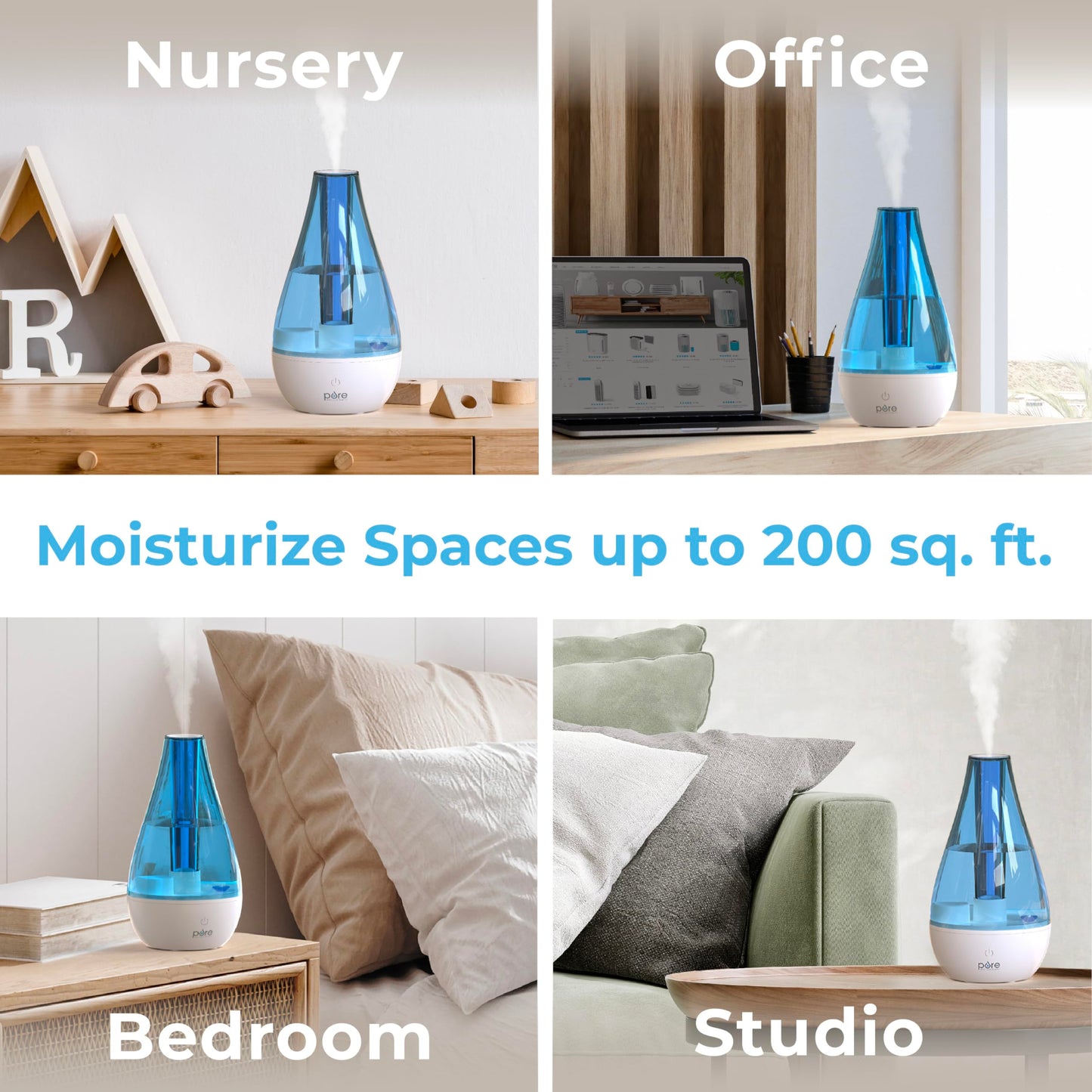Pure Enrichment MistAire Ultrasonic Cool Mist Humidifier - Quiet Air Humidifier for Bedroom, Nursery, Office, & Indoor Plants - Lasts Up To 25 Hours